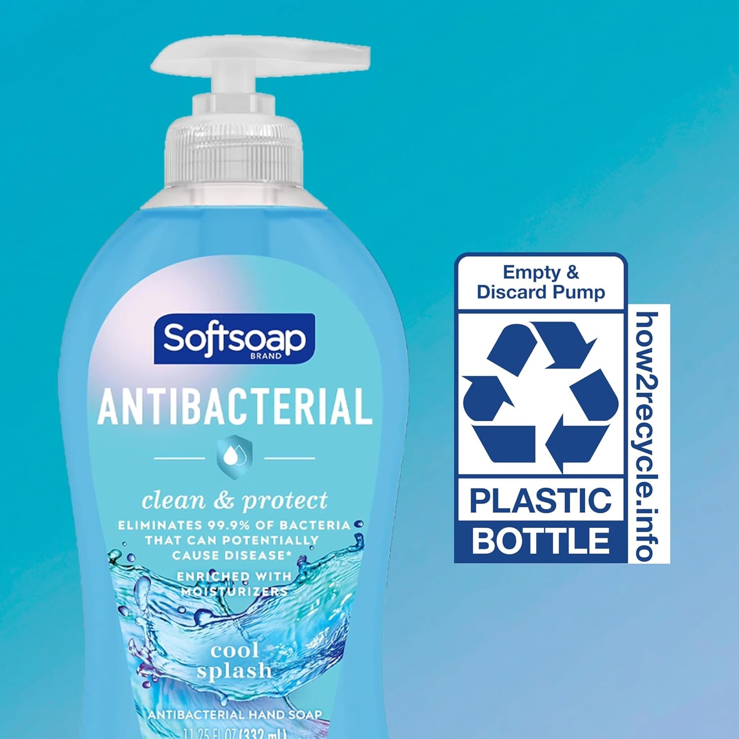 Antibacterial Hand Soap, Eliminates 99% of Bacteria, Bathroom or Kitchen Hand Soap, Cool Splash Scent, 11.25 Fl Oz (6 Pack)