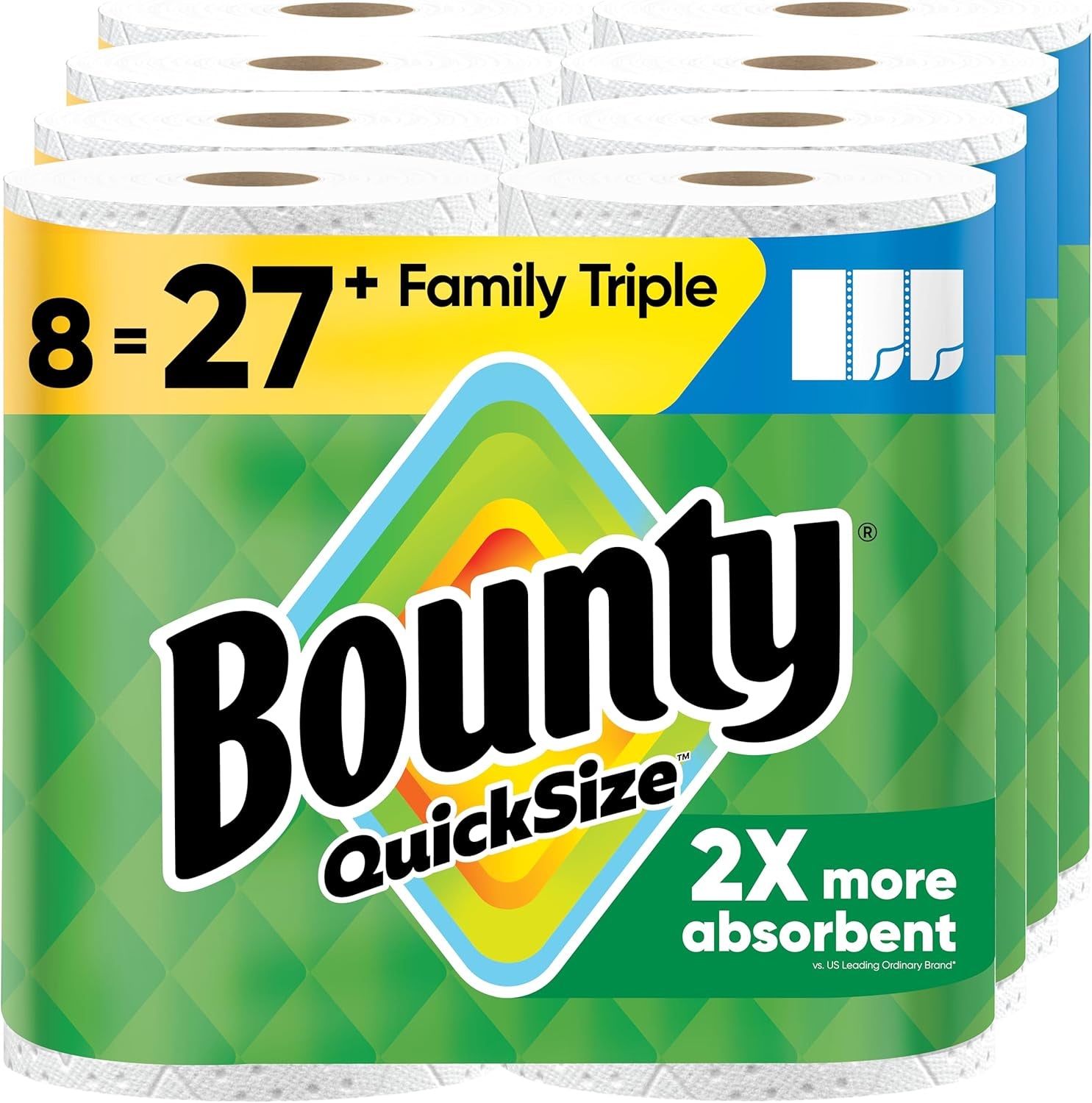 Quick-Size Paper Towels, White, 8 Family Triple Rolls = 27 Regular Rolls
