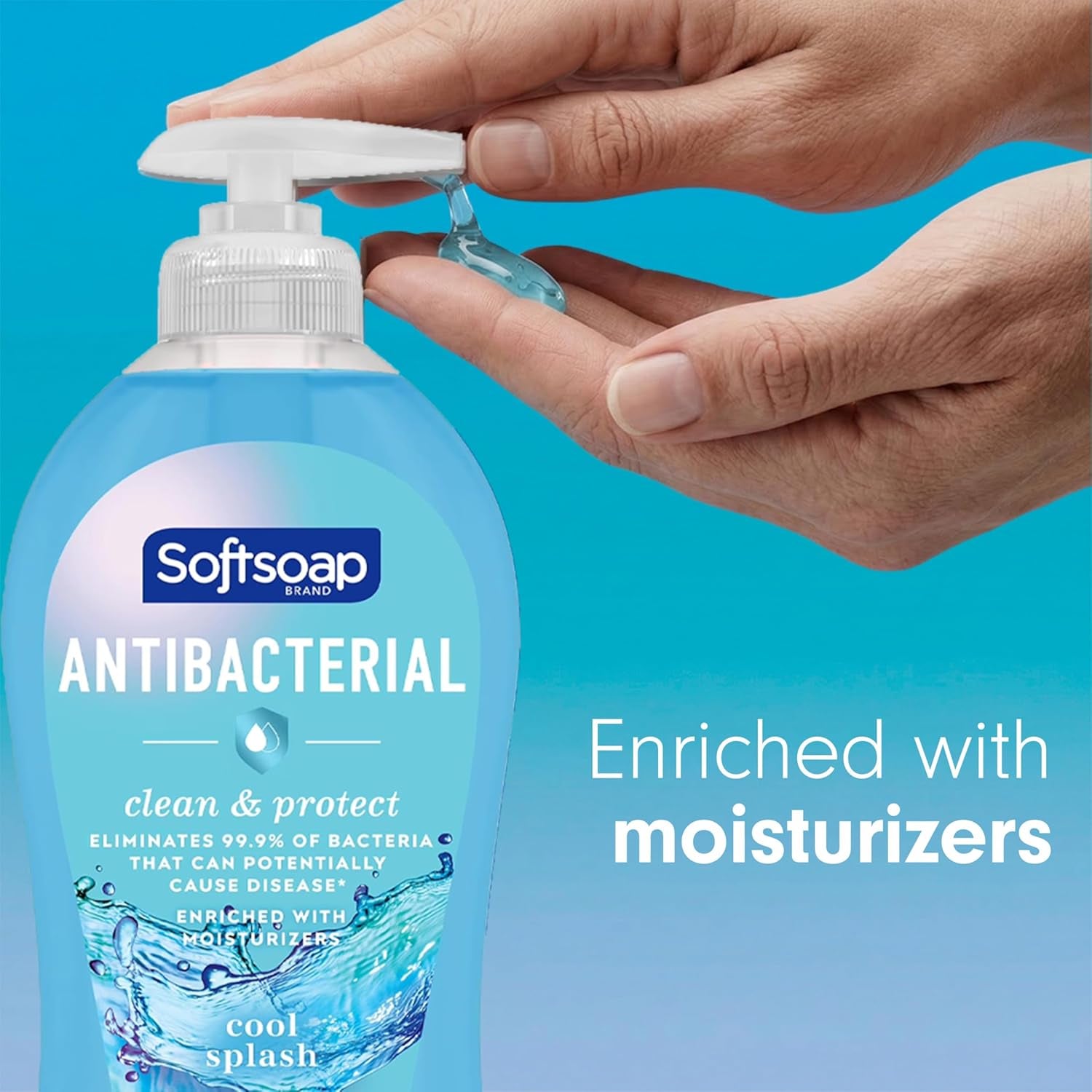 Antibacterial Hand Soap, Eliminates 99% of Bacteria, Bathroom or Kitchen Hand Soap, Cool Splash Scent, 11.25 Fl Oz (6 Pack)