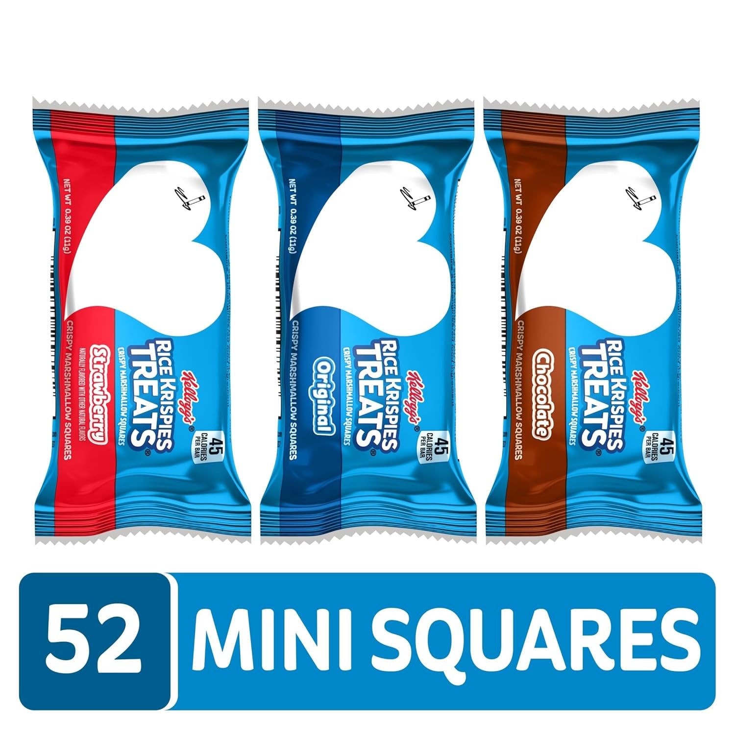 Mini Crispy Marshmallow Squares, Kids Snacks Box, Cereal Bars, Variety Pack (52 Bars)