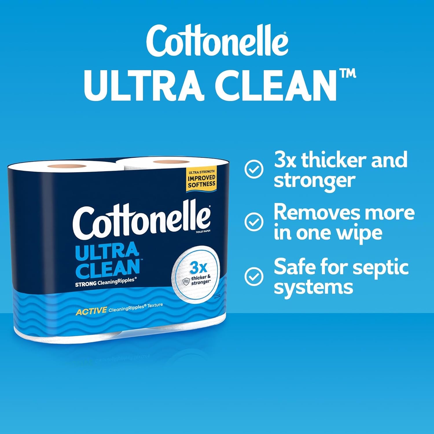 Cottonelle Ultra Clean Toilet Paper with Active Cleaningripples Texture, Strong Bath Tissue, 32 Family Mega Rolls = 176 Regular Rolls (8 Packs of 4)