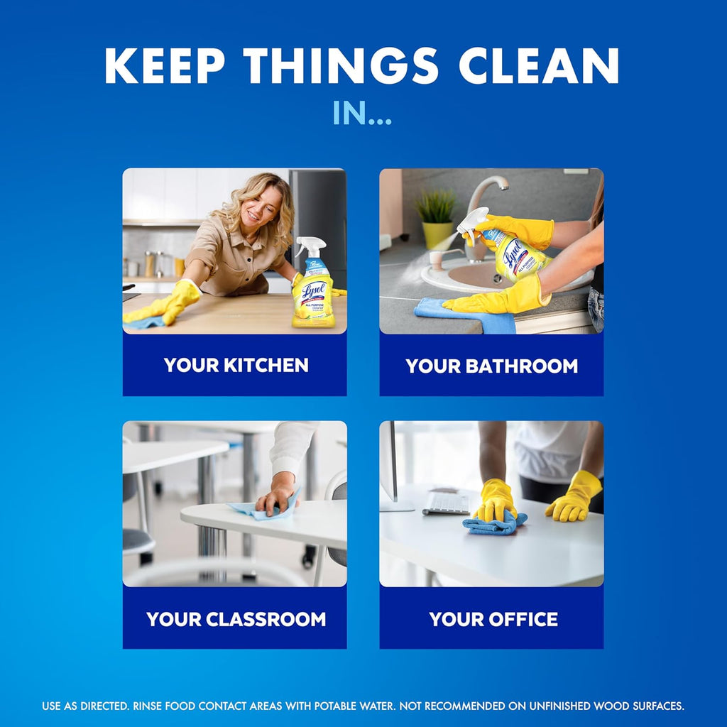 Lysol All Purpose Cleaner Spray, Multi-Purpose Disinfecting Spray, Kitchen & Bathroom Cleaner, Lemon Breeze, Lavender, & Mango Scents, 32Oz (Pack of 4)