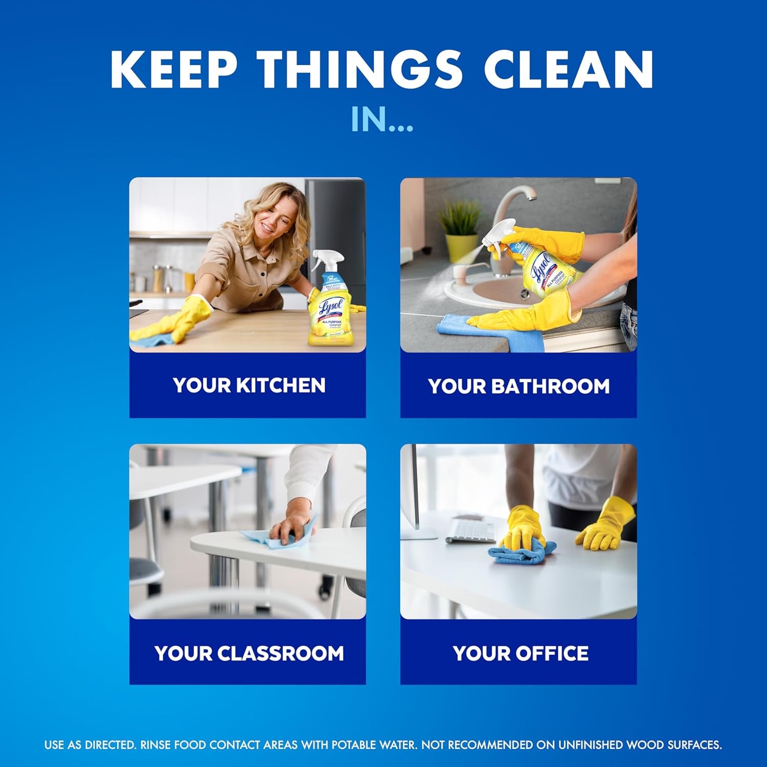 Lysol All Purpose Cleaner Spray, Multi-Purpose Disinfecting Spray, Kitchen & Bathroom Cleaner, Lemon Breeze, Lavender, & Mango Scents, 32Oz (Pack of 4)