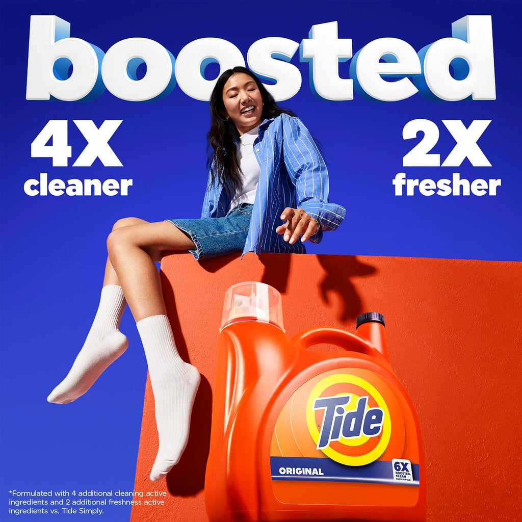 Tide Liquid Laundry Detergent, Original Scent, 125 Fl Oz, 100 Loads, Boosted Clean Even in Cold Water with Concentrated Washing Soap