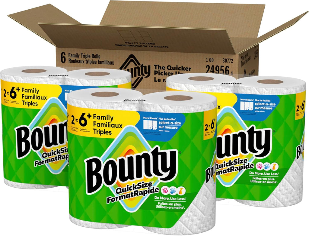 Paper Towels Quick Size, White, 6 Family Triple Rolls = 20+ Regular Rolls