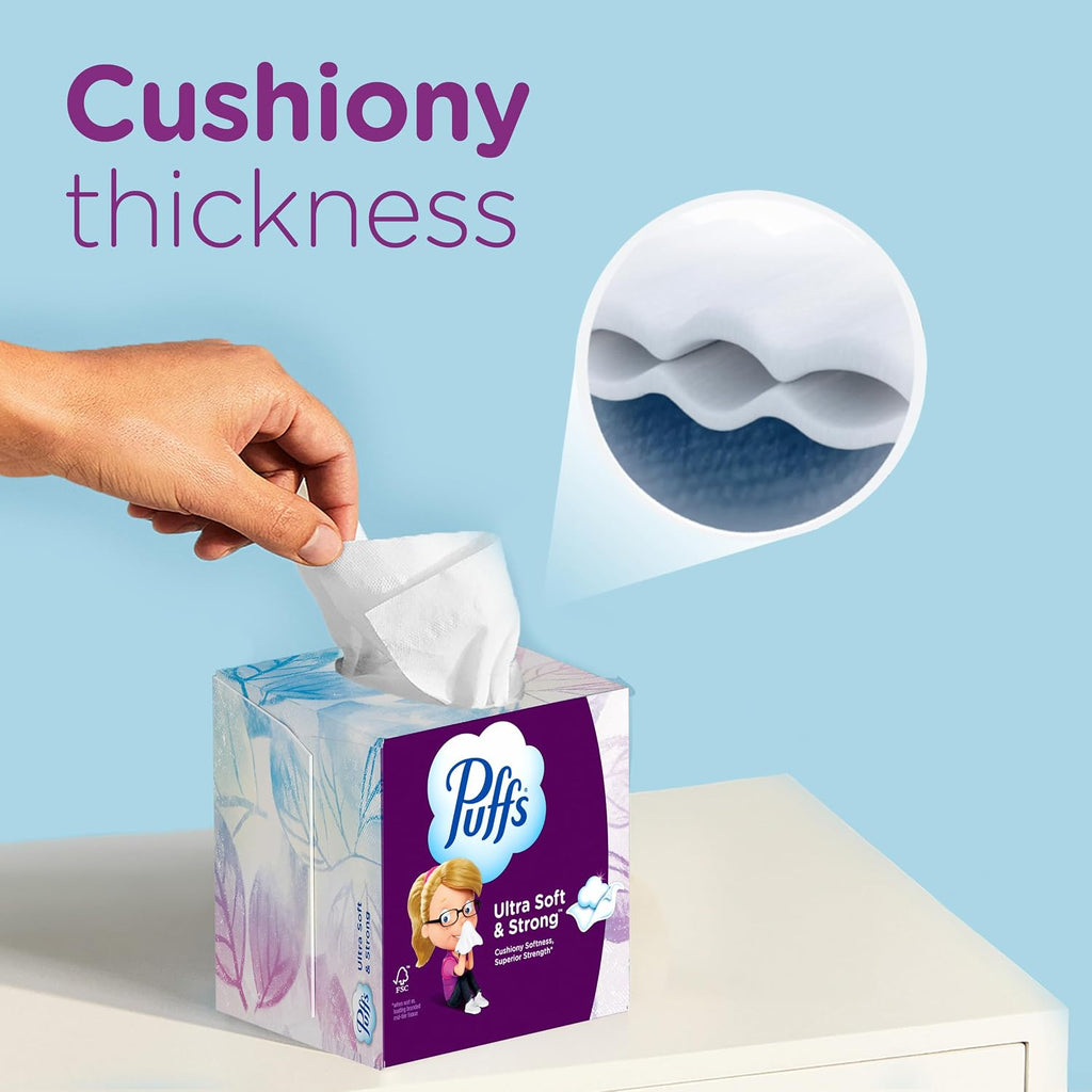 Puffs Facial Tissue Ultra Soft Non-Lotion, 18 Cube Boxes, 56 Facial Tissues per Box, Allergies and Colds (Packaging May Vary)