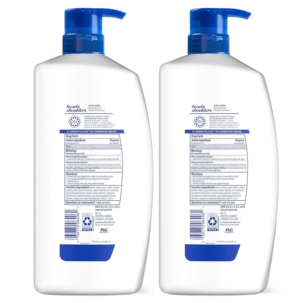 Head & Shoulders Anti-Dandruff Shampoo with 1% Pyrithione Zinc, Clinically Proven & Scalp Care Treatment, Fresh Green Apple Scent, 32.1 Fl Oz Each, 2 Pack