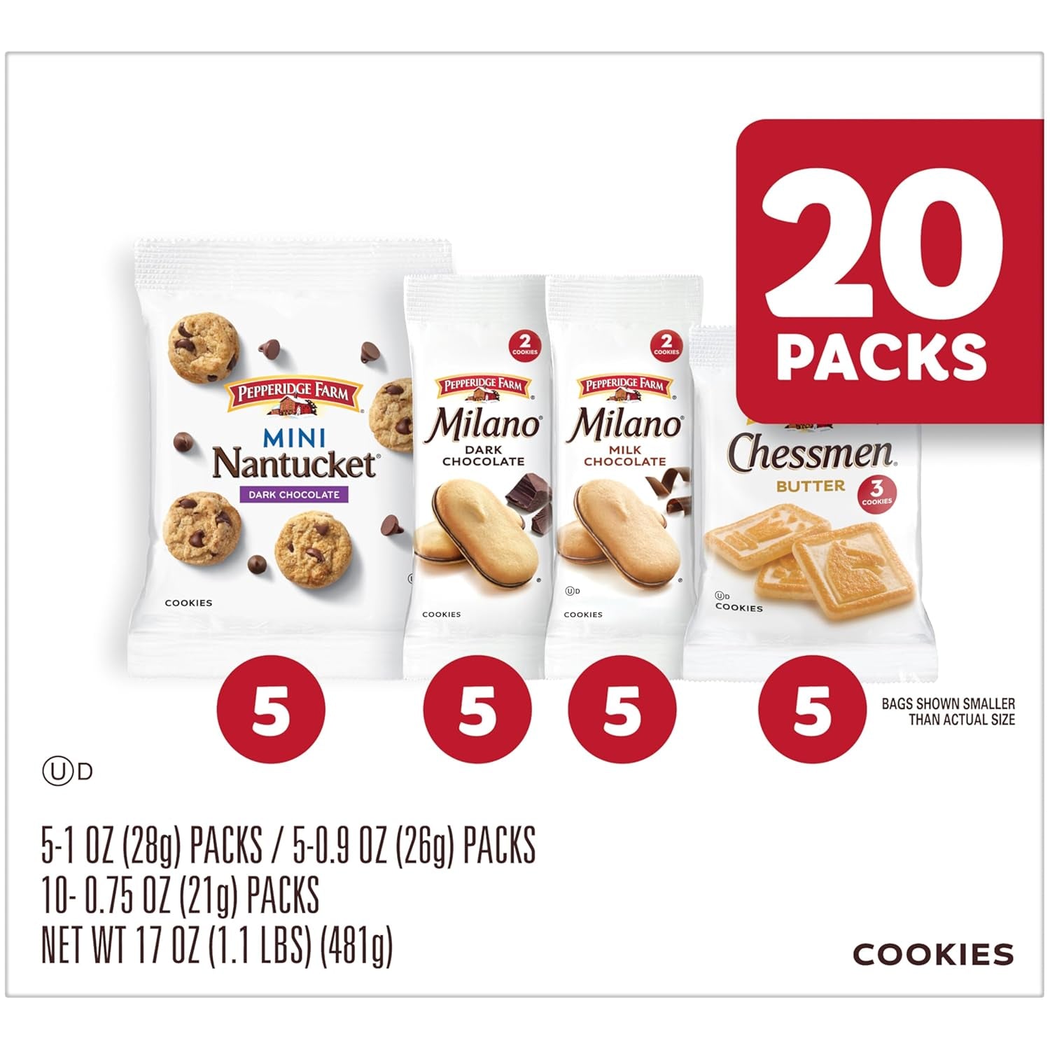 Pepperidge Farm Cookies Variety Pack, Snack Packs, 20 Pk
