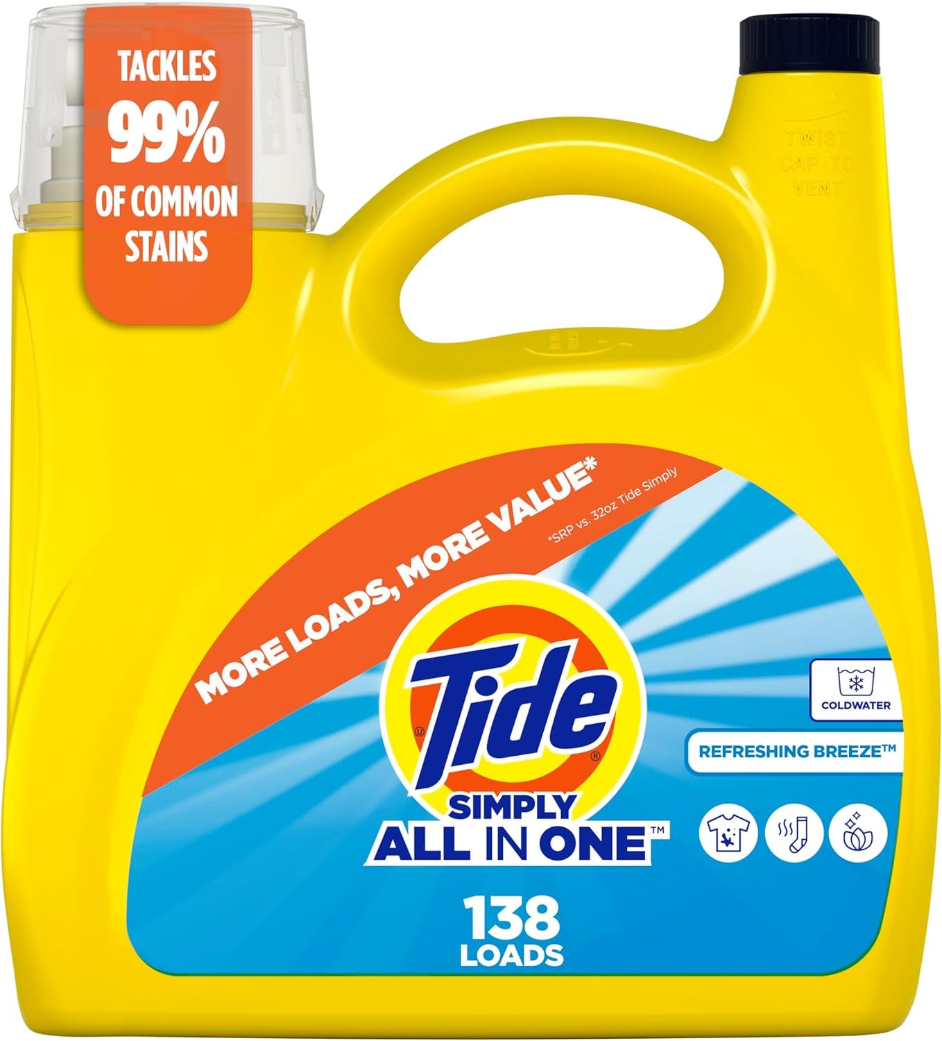 Tide Simply All-In-One Liquid Laundry Detergent, Berry Blossom Scent, 89 Loads, 117 Fl Oz