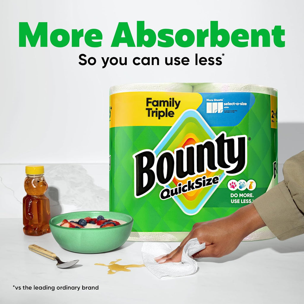 Paper Towels Quick Size, White, 2 Family Triple Rolls = 6+ Regular Rolls