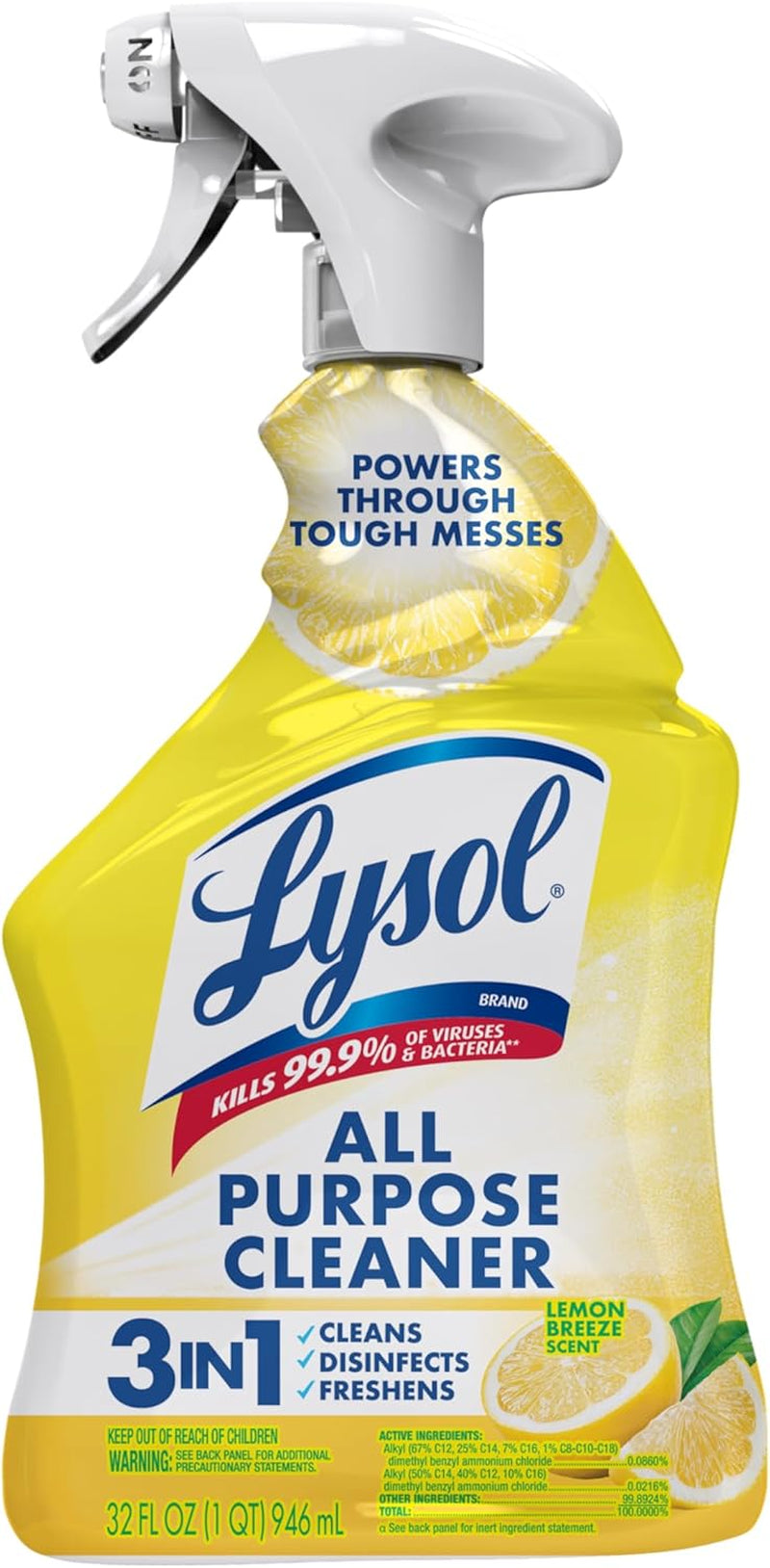 Lysol All Purpose Cleaner Spray, Multi-Purpose Disinfecting Spray, Kitchen & Bathroom Cleaner, Lemon Breeze, Lavender, & Mango Scents, 32Oz (Pack of 4)