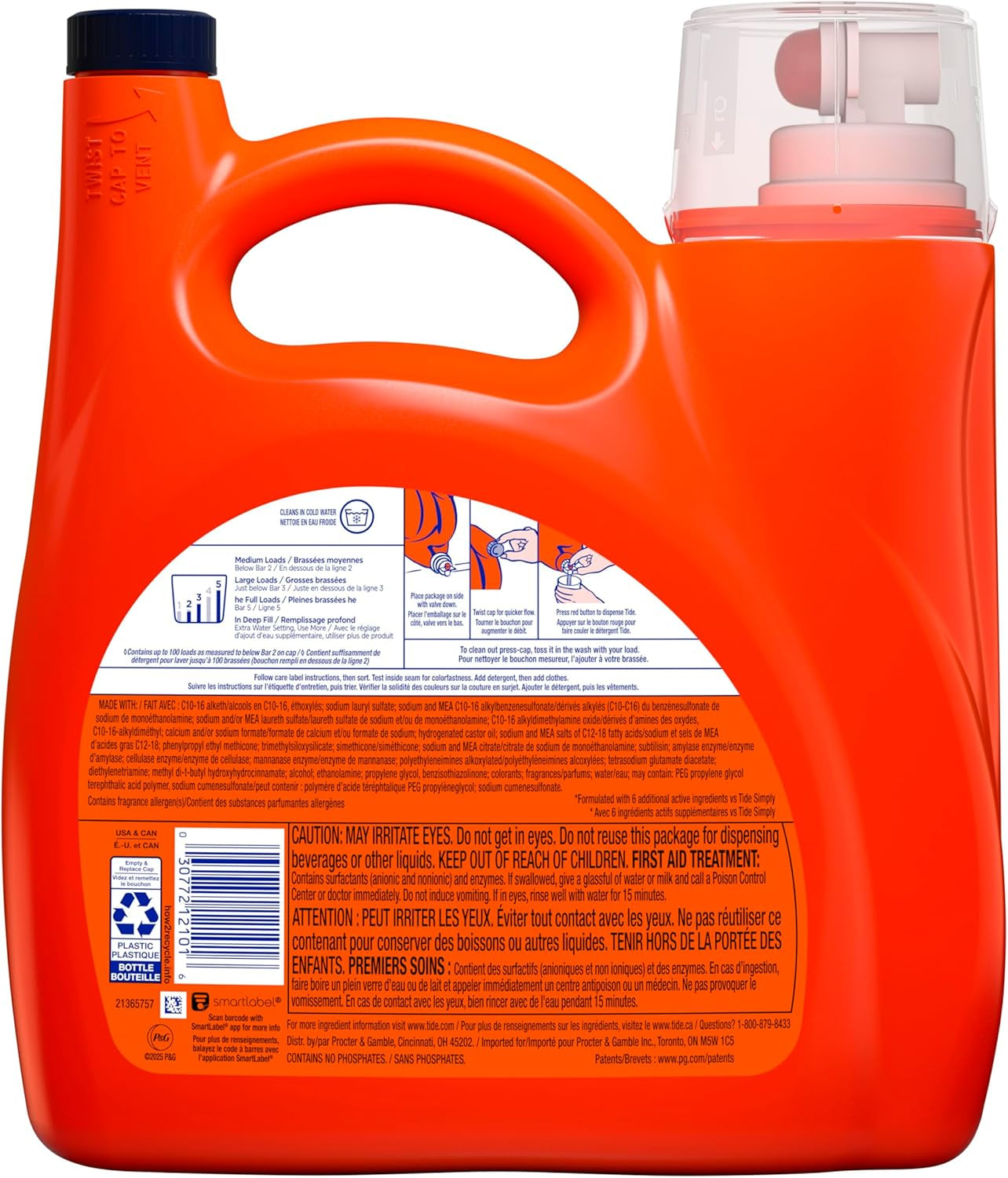 Tide Liquid Laundry Detergent, Original Scent, 125 Fl Oz, 100 Loads, Boosted Clean Even in Cold Water with Concentrated Washing Soap