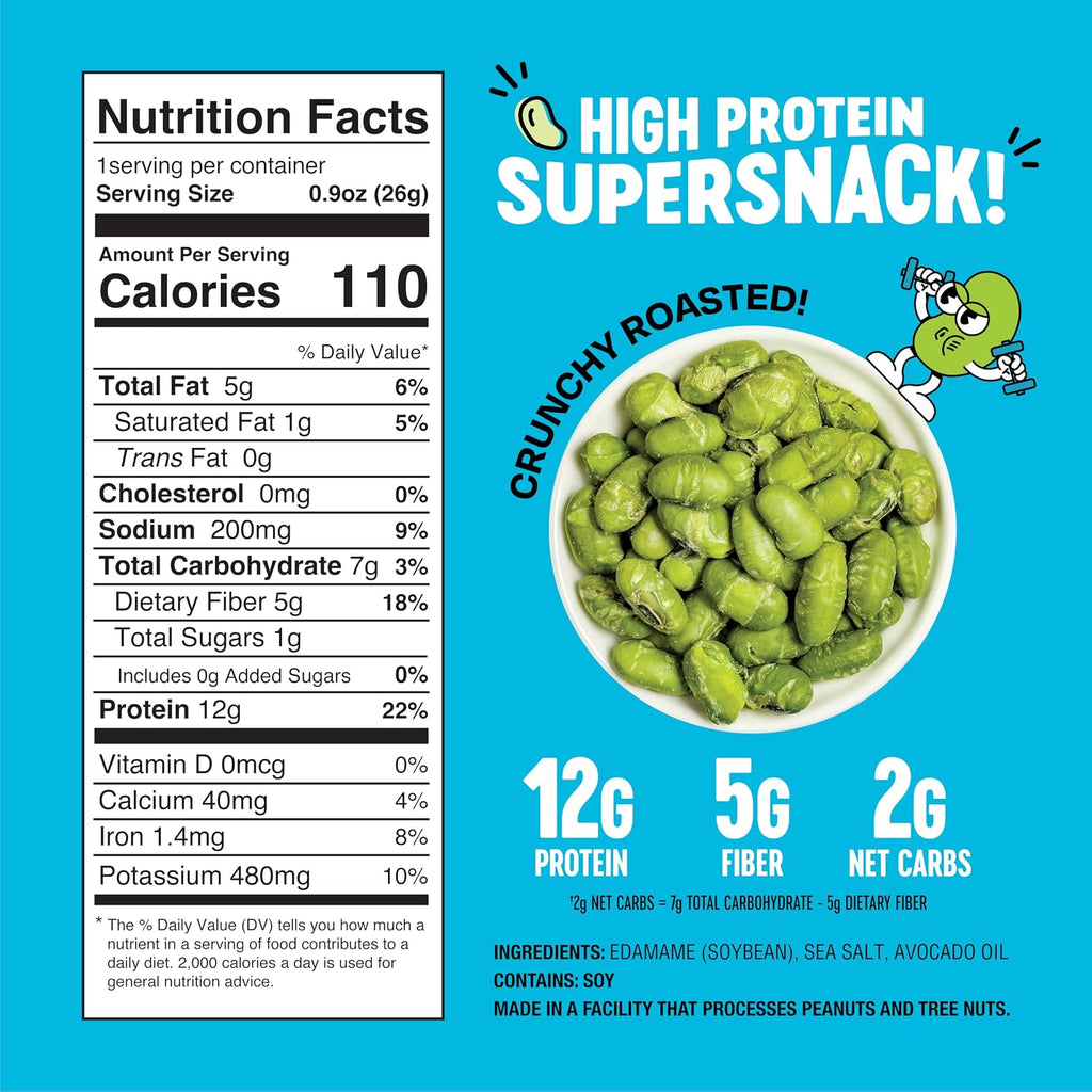 The Only Bean Crunchy Dry Roasted Edamame Snacks (Sea Salt), Healthy High Protein(11G) Keto Food, Low Carb Gluten Free Office Vegan Food 100 Calorie Snack Pack, 0.9Oz 10 Pack