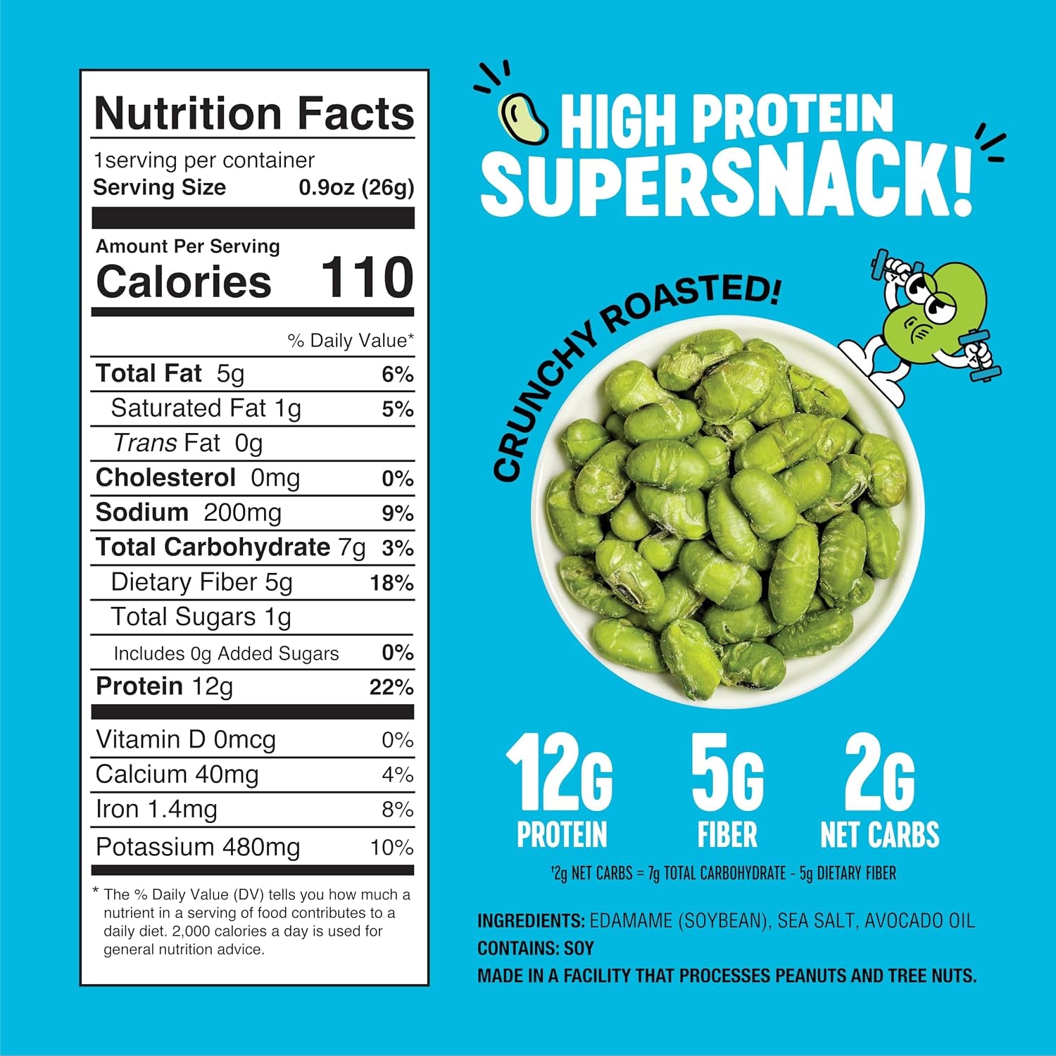 The Only Bean Crunchy Dry Roasted Edamame Snacks (Sea Salt), Healthy High Protein(11G) Keto Food, Low Carb Gluten Free Office Vegan Food 100 Calorie Snack Pack, 0.9Oz 10 Pack
