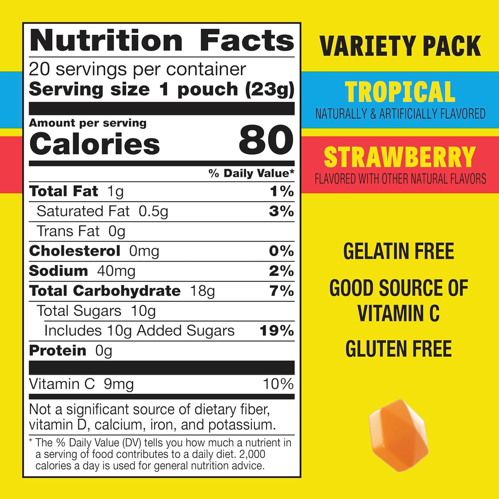 Fruit Flavored Snacks, Tropical and Strawberry Flavors, Family Pack, 20 Ct, 16 Oz