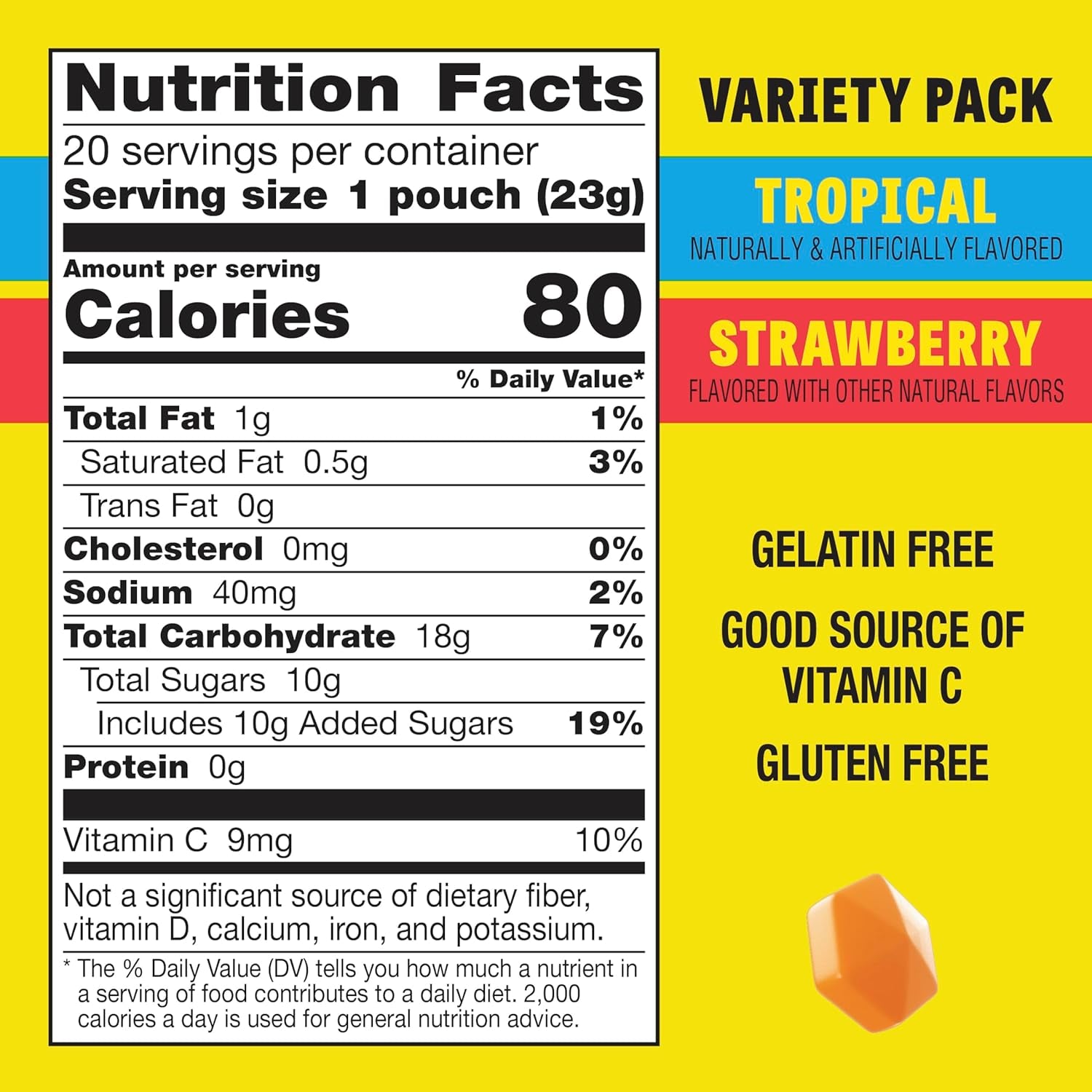 Fruit Flavored Snacks, Tropical and Strawberry Flavors, Family Pack, 20 Ct, 16 Oz