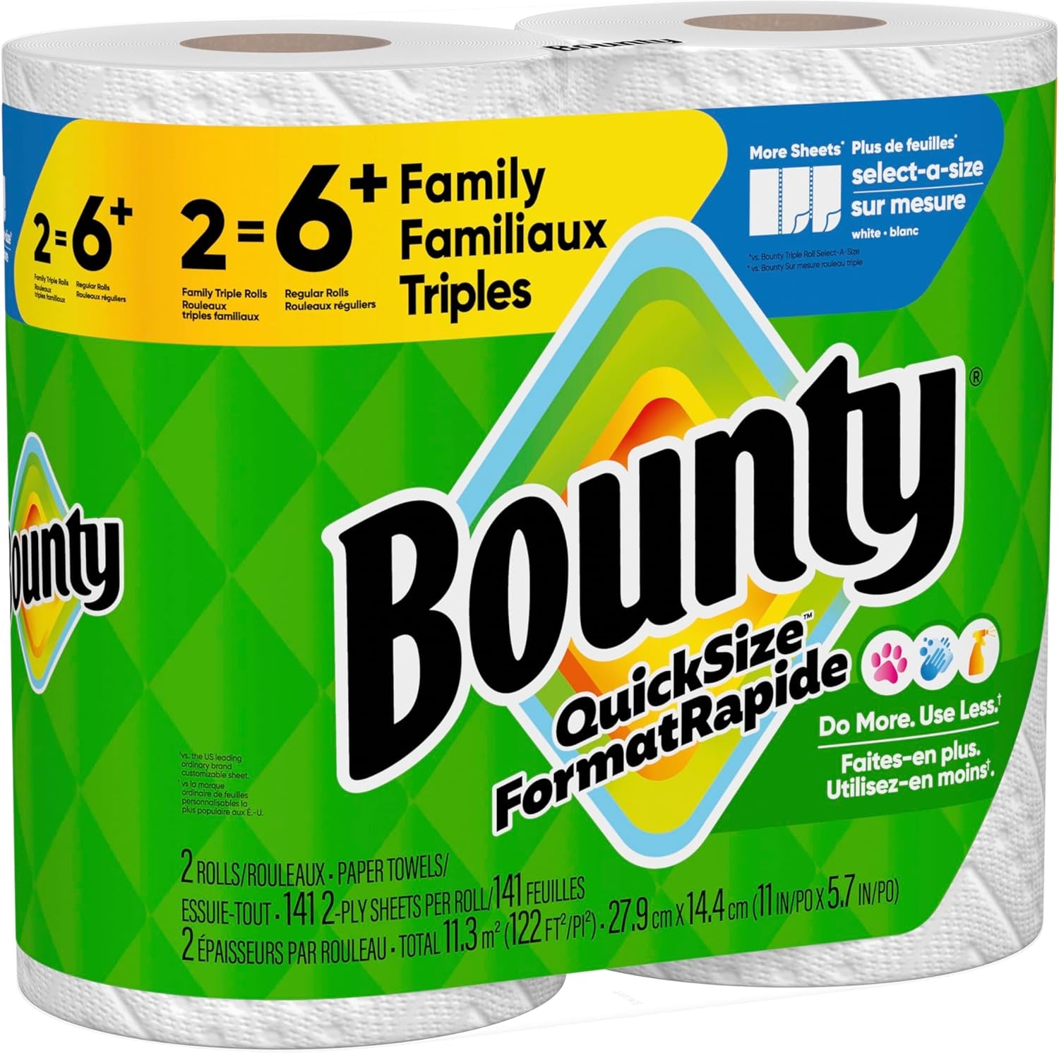 Paper Towels Quick Size, White, 6 Family Triple Rolls = 20+ Regular Rolls