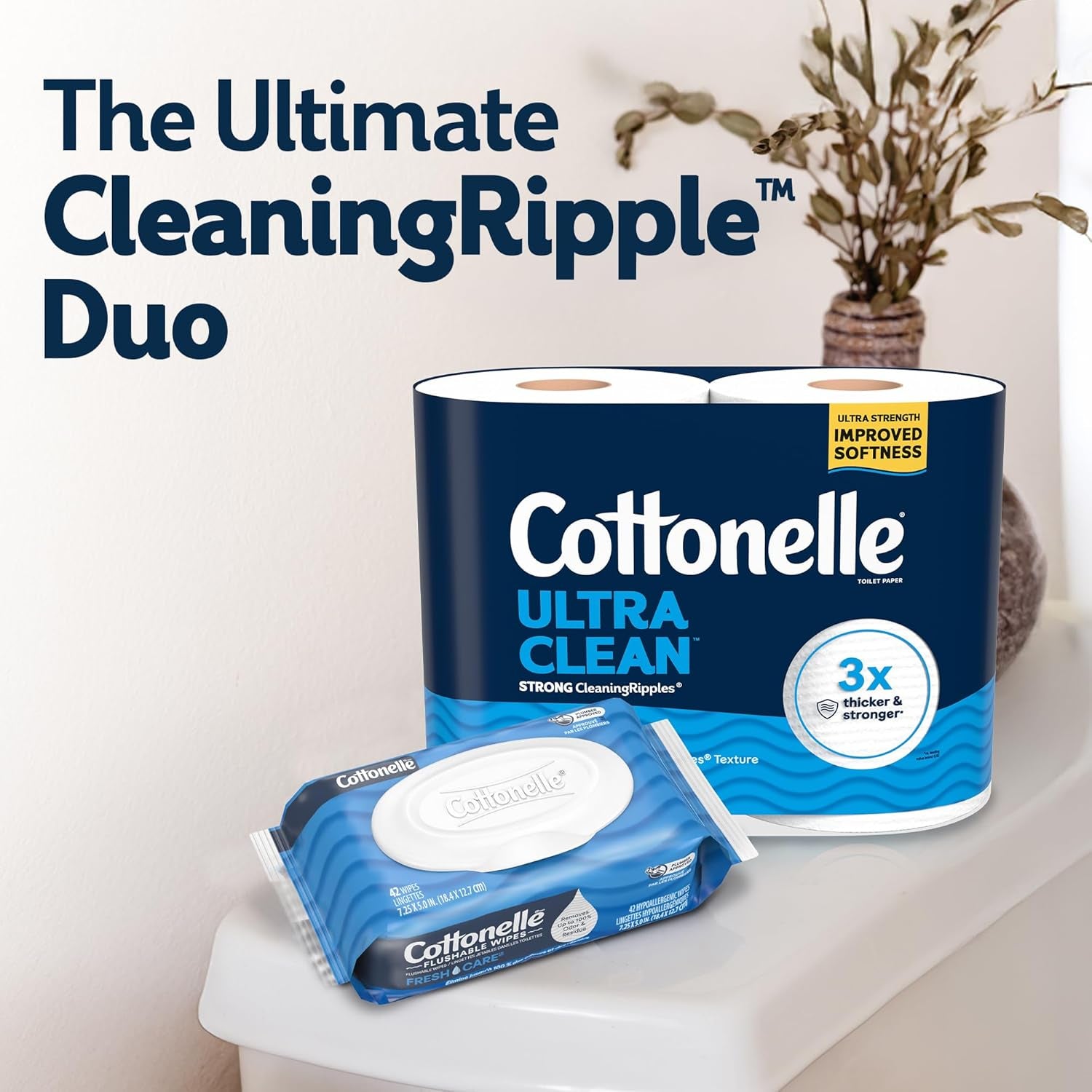 Cottonelle Ultra Clean Toilet Paper with Active Cleaningripples Texture, Strong Bath Tissue, 32 Family Mega Rolls = 176 Regular Rolls (8 Packs of 4)