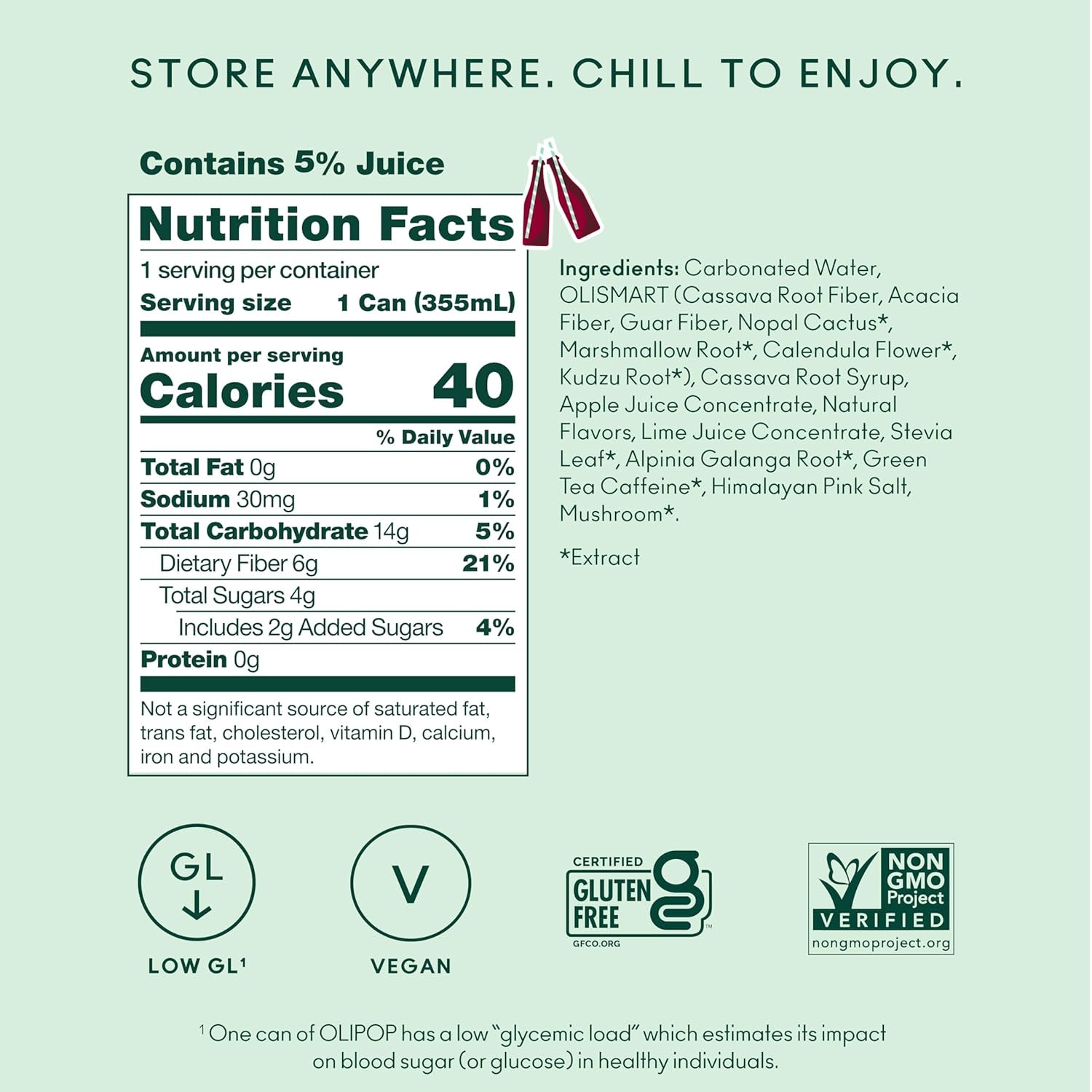 OLIPOP Prebiotic Soda Pop, Vintage Cola, Pantry Pack Packed with Prebiotics, Fiber, and Botanicals, Gluten Free, GMO Free, 12Oz (12-Cans) (Packaging May Vary)
