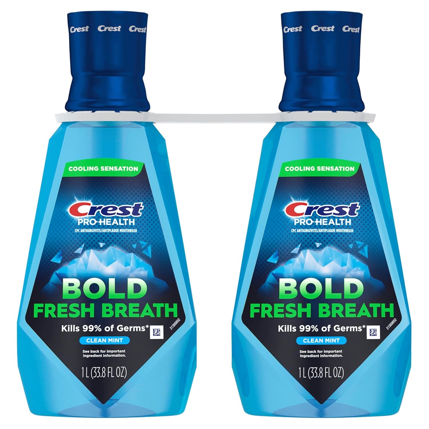 Crest Mouthwash Pro-Health Bold Fresh Breath, 99% Germ Kill, Antigingivitis & Antiplaque, Clean Mint - 1 L (33.8 Fl Oz), Pack of 2