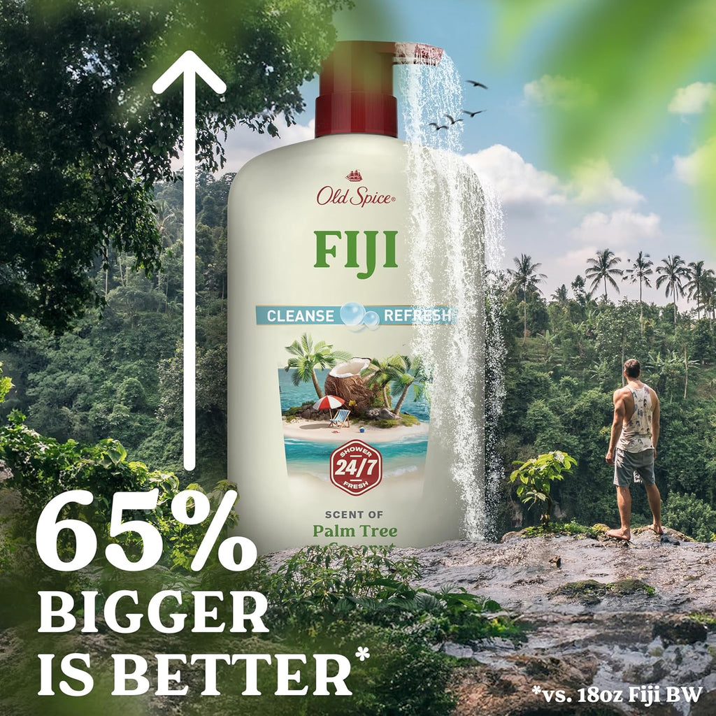 Old Spice Body Wash for Men, 24/7 Shower Fresh with Lasting Scent, Cleanse & Refresh, Gentle on Skin, Vitamin B3, Fiji with Palm Tree + Coconut Scent, 25 Oz (Pack of 4)