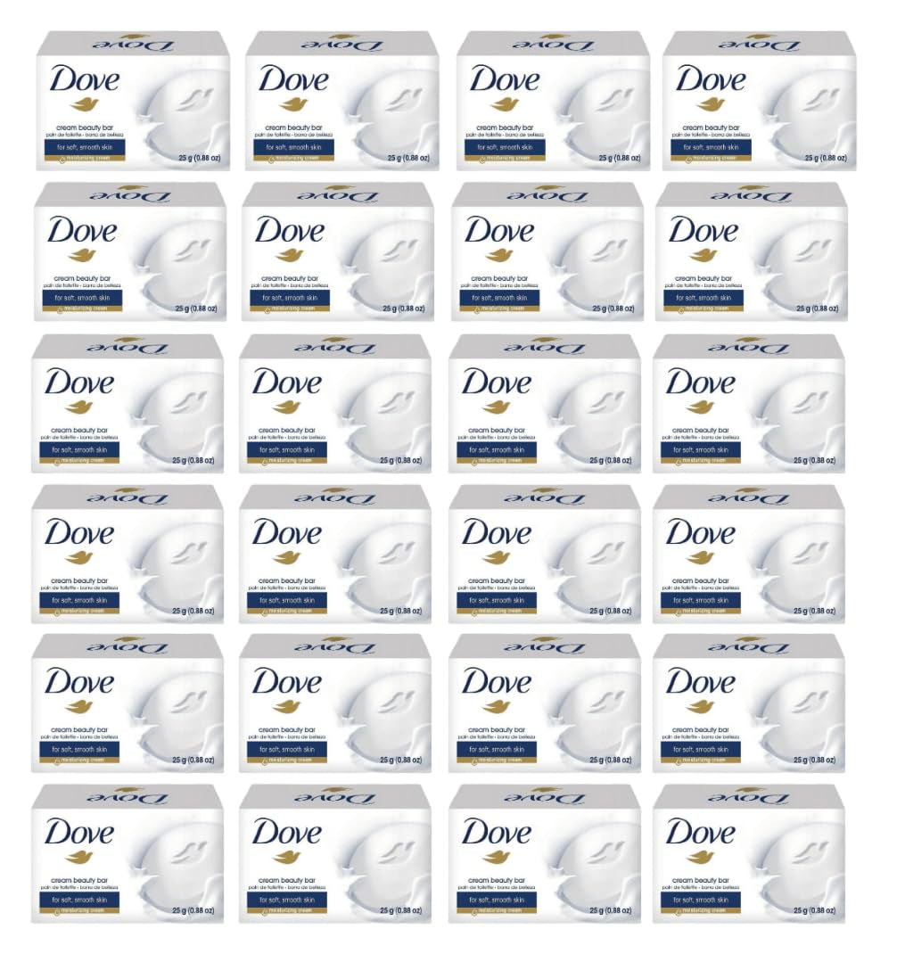 (12) Pack 25 Grams Dove Cream Beauty Bar Travel Size Soap .88 Oz