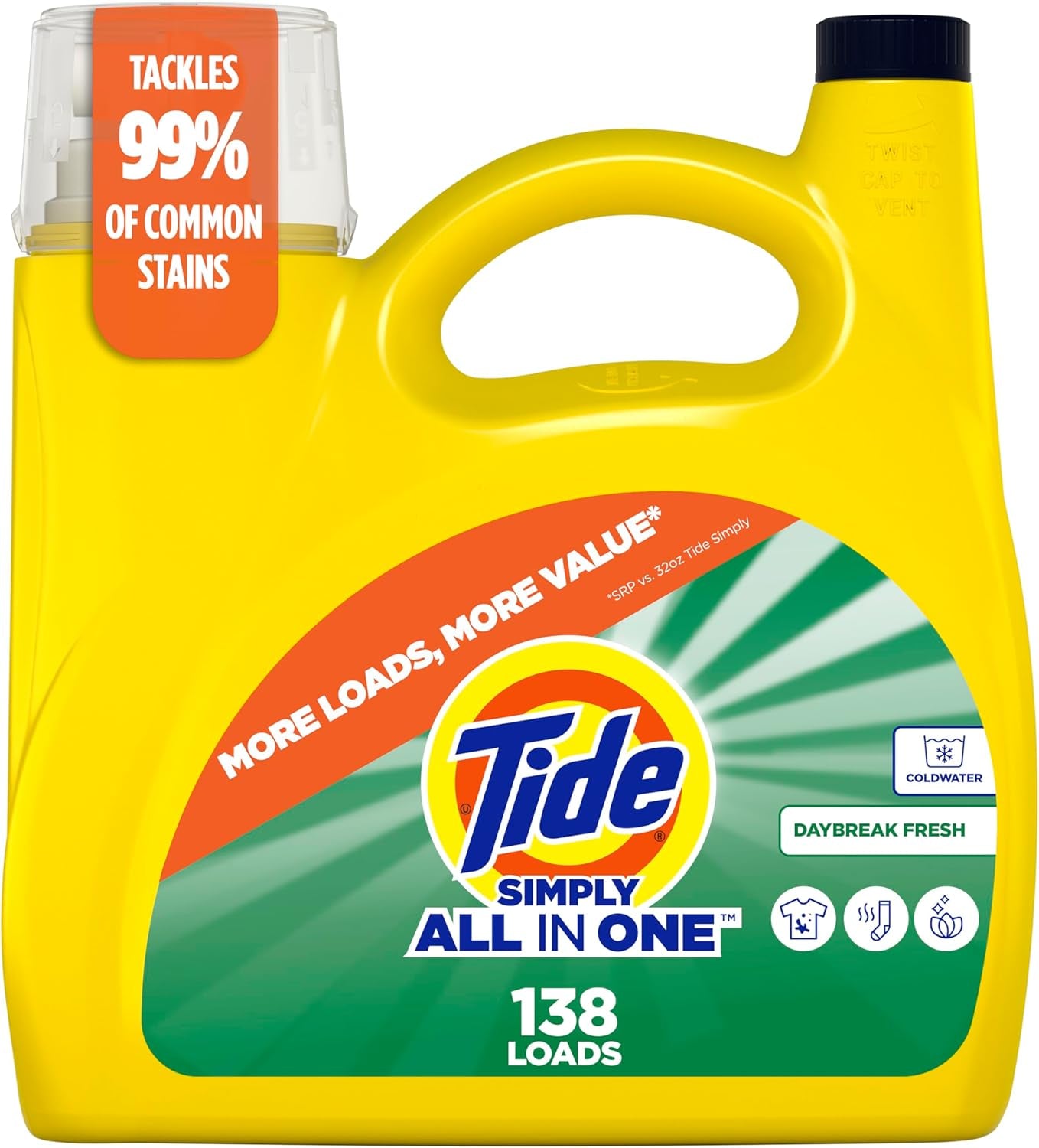 Tide Simply All-In-One Liquid Laundry Detergent, Berry Blossom Scent, 89 Loads, 117 Fl Oz