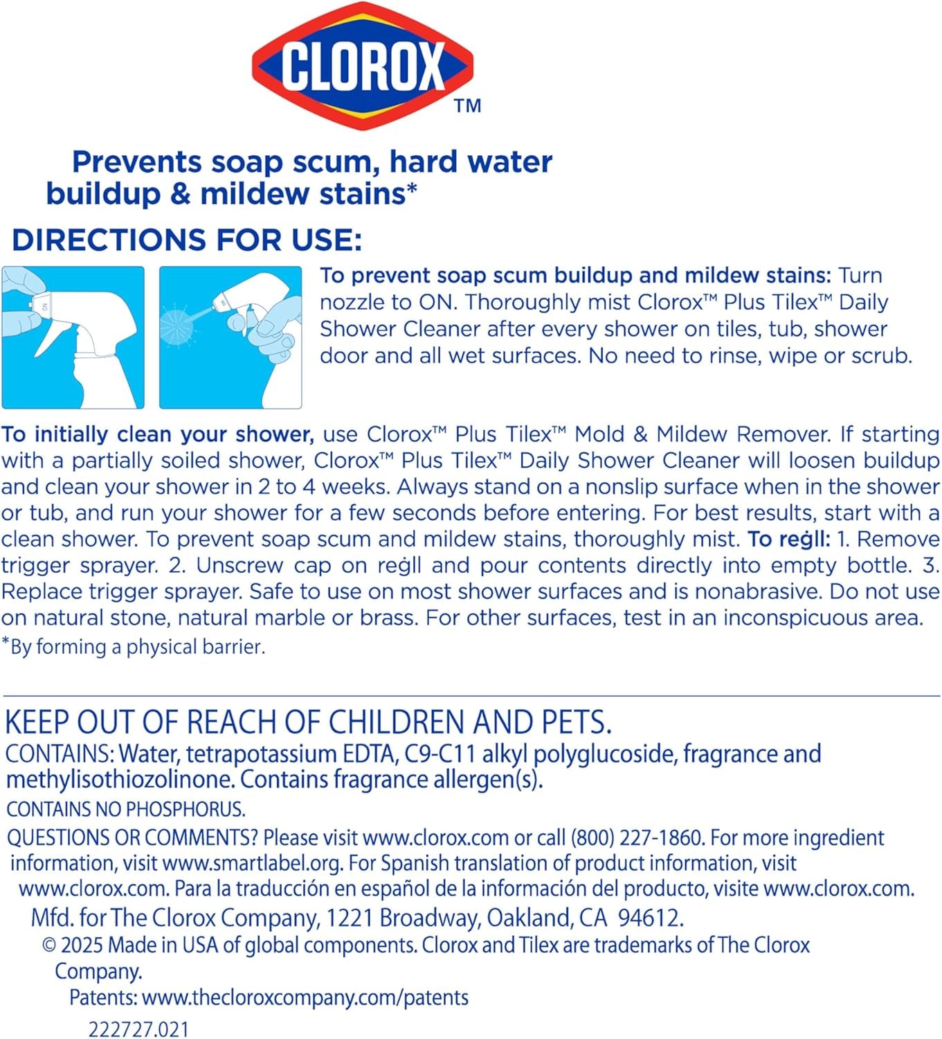 plus Tilex Daily Shower Cleaner, 32 Fluid Ounce Spray Bottle, Pack of 3