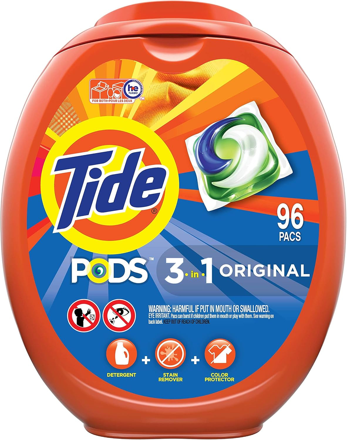 Tide PODS Laundry Detergent Pacs, 3-In-1 Stain Remover, Odor Fighter, Color Protector, 76 Count, HE Compatible, Original Scent