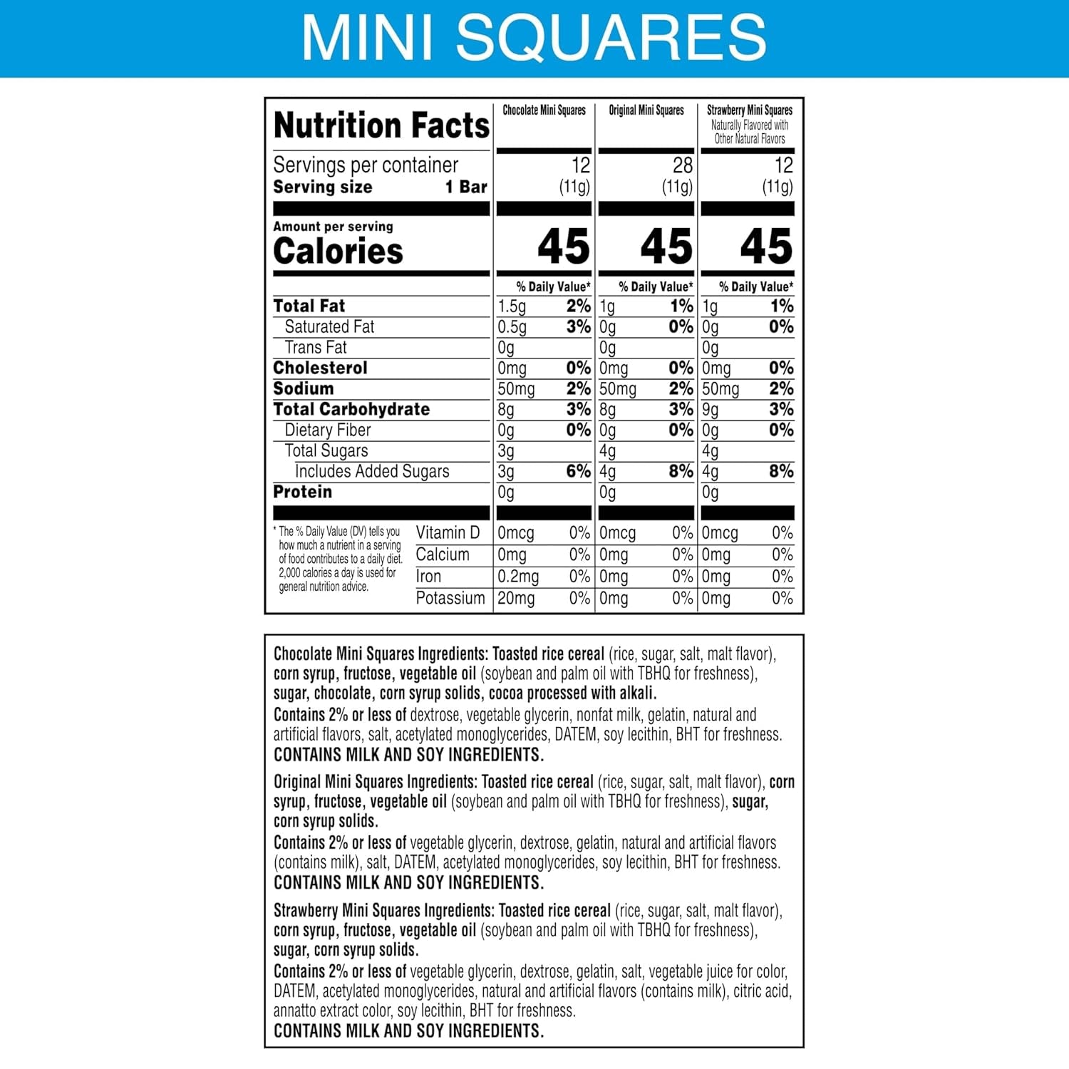 Mini Crispy Marshmallow Squares, Kids Snacks Box, Cereal Bars, Variety Pack (52 Bars)