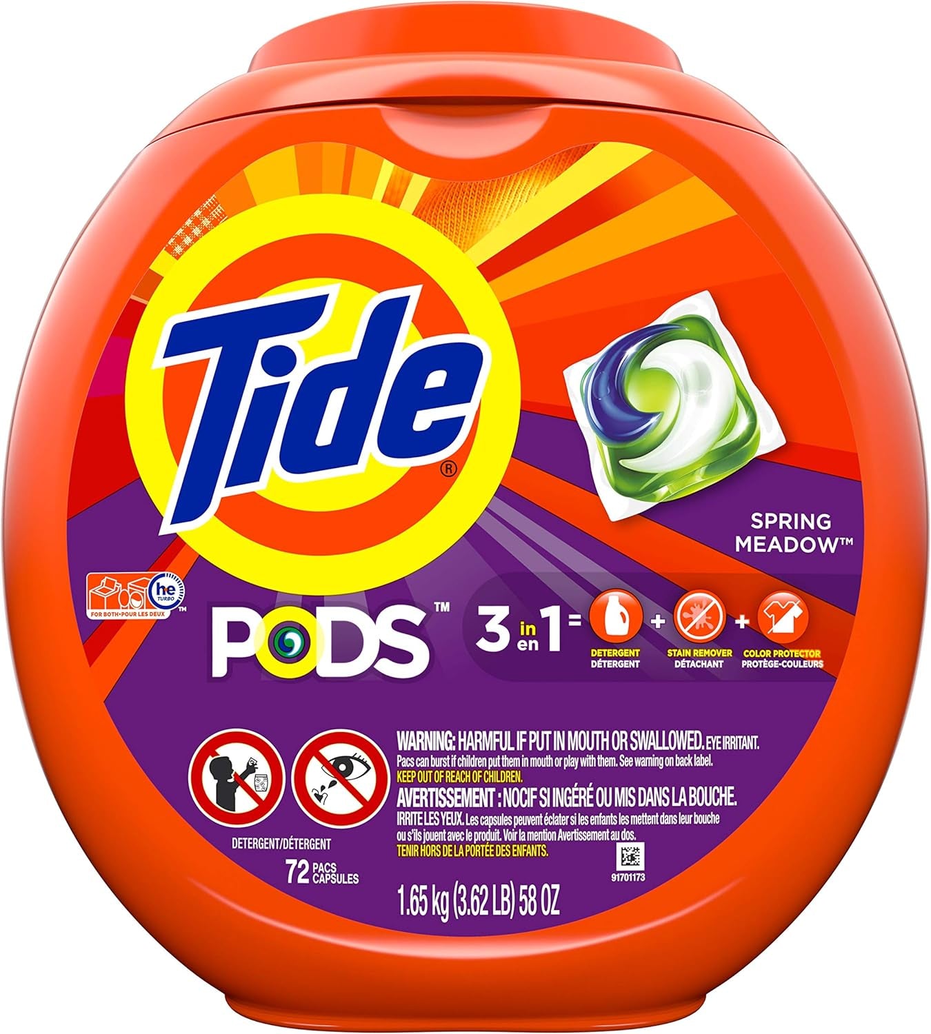 Tide PODS Laundry Detergent Pacs, 3-In-1 Stain Remover, Odor Fighter, Color Protector, 76 Count, HE Compatible, Original Scent