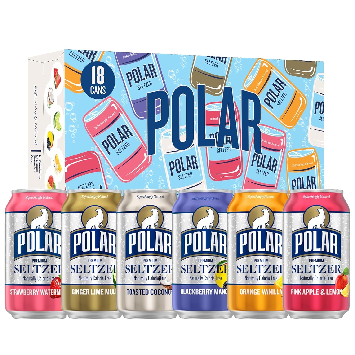Polar Seltzer Water Sampler Variety Pack, 12 Fl Oz Cans, 18 Pack