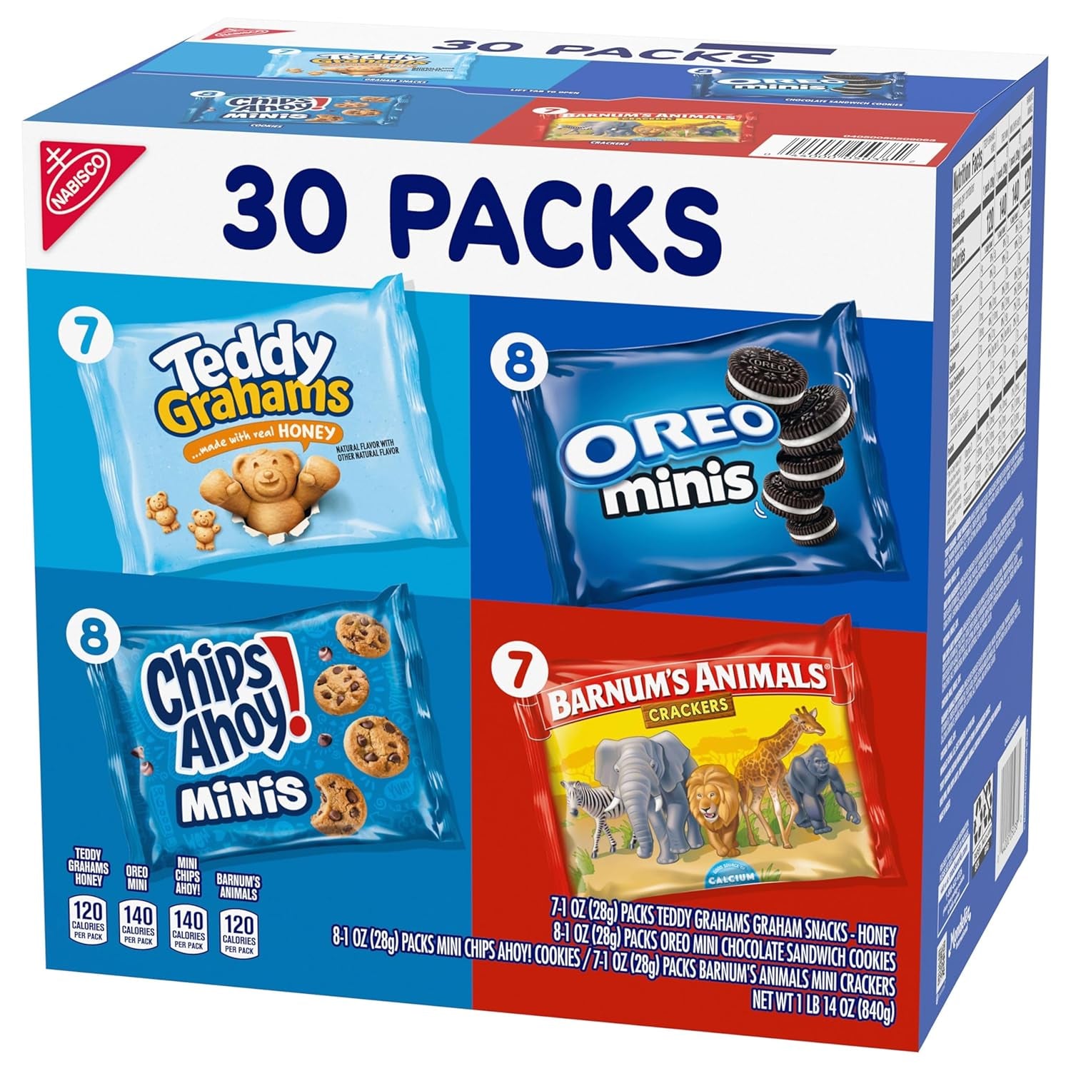Team Favorites Snacks Variety Pack, BARNUM'S Animal Crackers, TEDDY GRAHAMS, ​CHIPS AHOY! Minis, and OREO Minis Cookies, 30 Snack Packs
