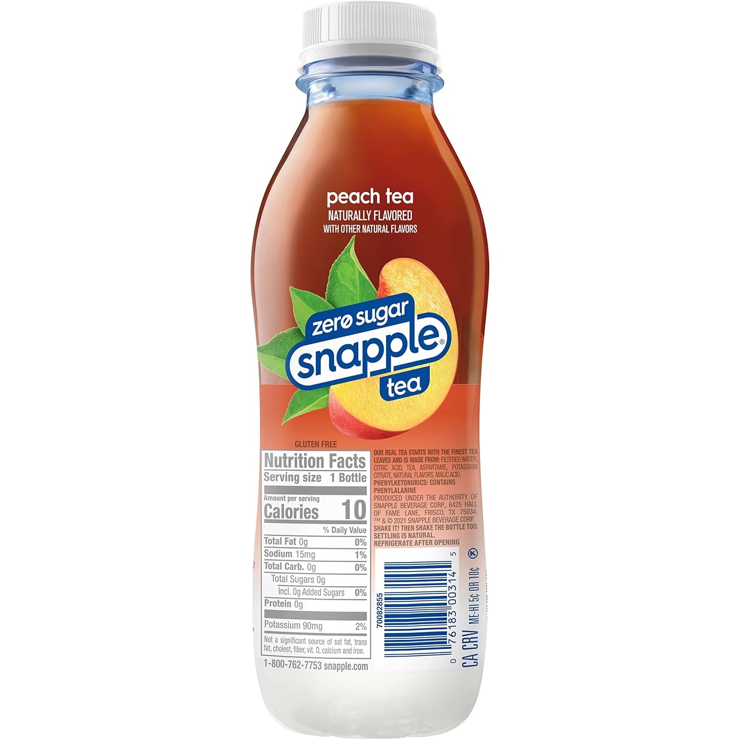 Snapple Zero Sugar Peach Tea, 16 Fl Oz Recycled Plastic Bottle (Pack of 12)