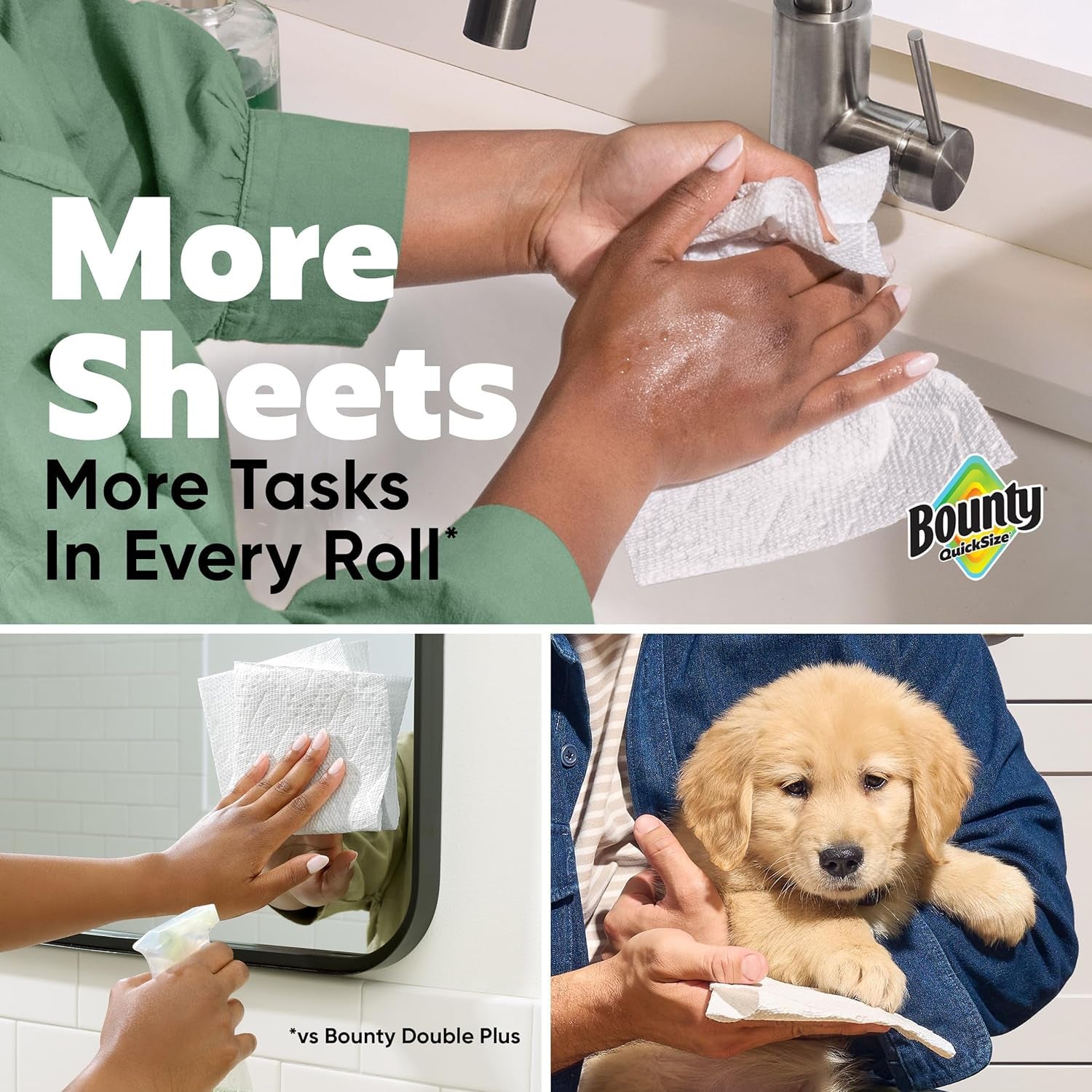 Paper Towels Quick Size, White, 2 Family Triple Rolls = 6+ Regular Rolls