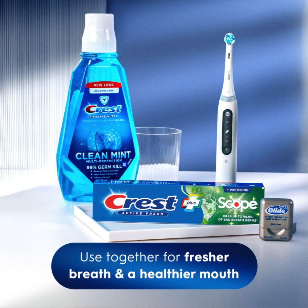 Crest + Scope, Active Fresh, Teeth Whitening Toothpaste for Adults, 5.5Oz 4 Pack, Bad Breath Treatment, Breath Freshner, for Sensitive Teeth, Deep Stain Remover, Travel Size Toiletries