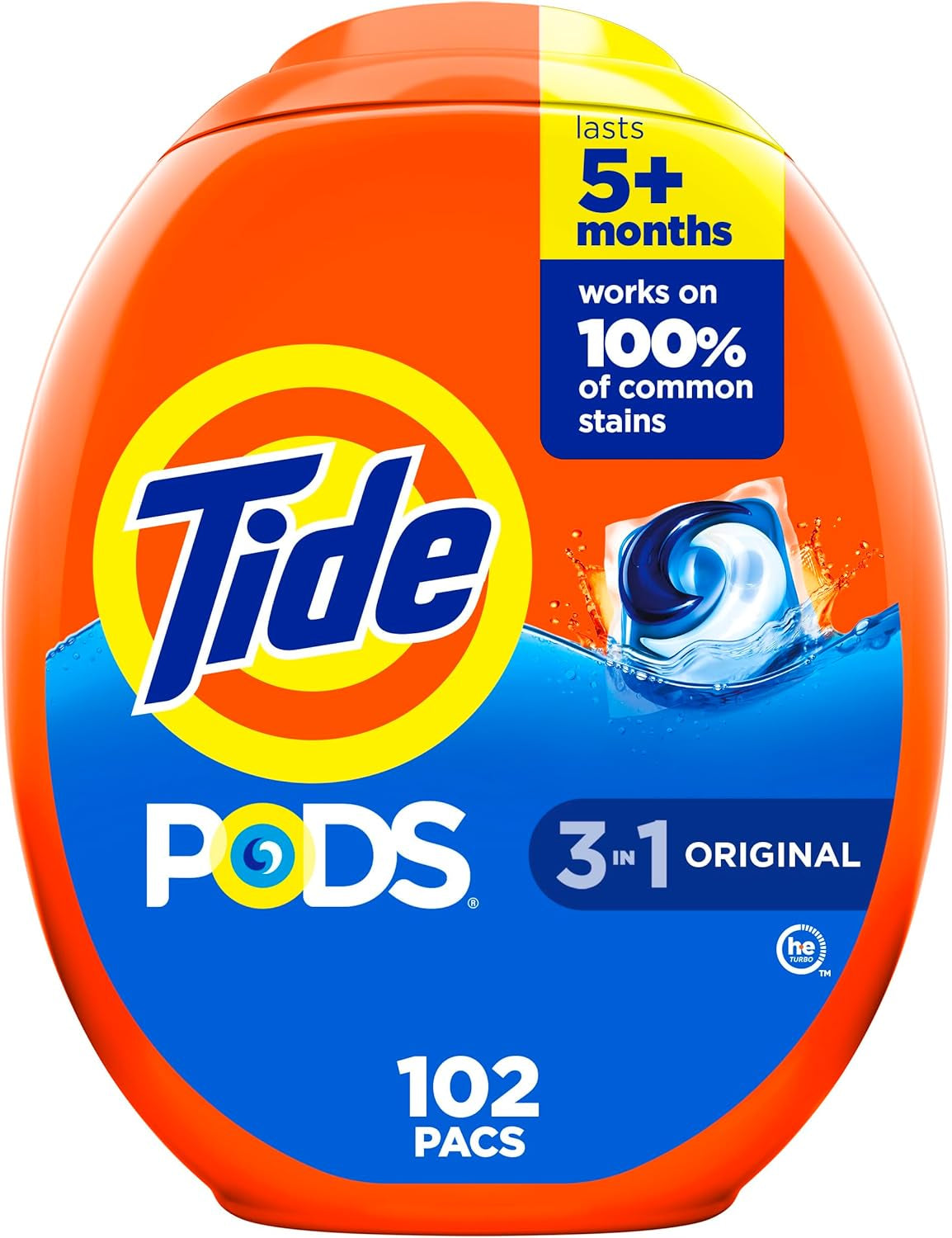 Tide PODS Laundry Detergent Pacs, 3-In-1 Stain Remover, Odor Fighter, Color Protector, 76 Count, HE Compatible, Original Scent