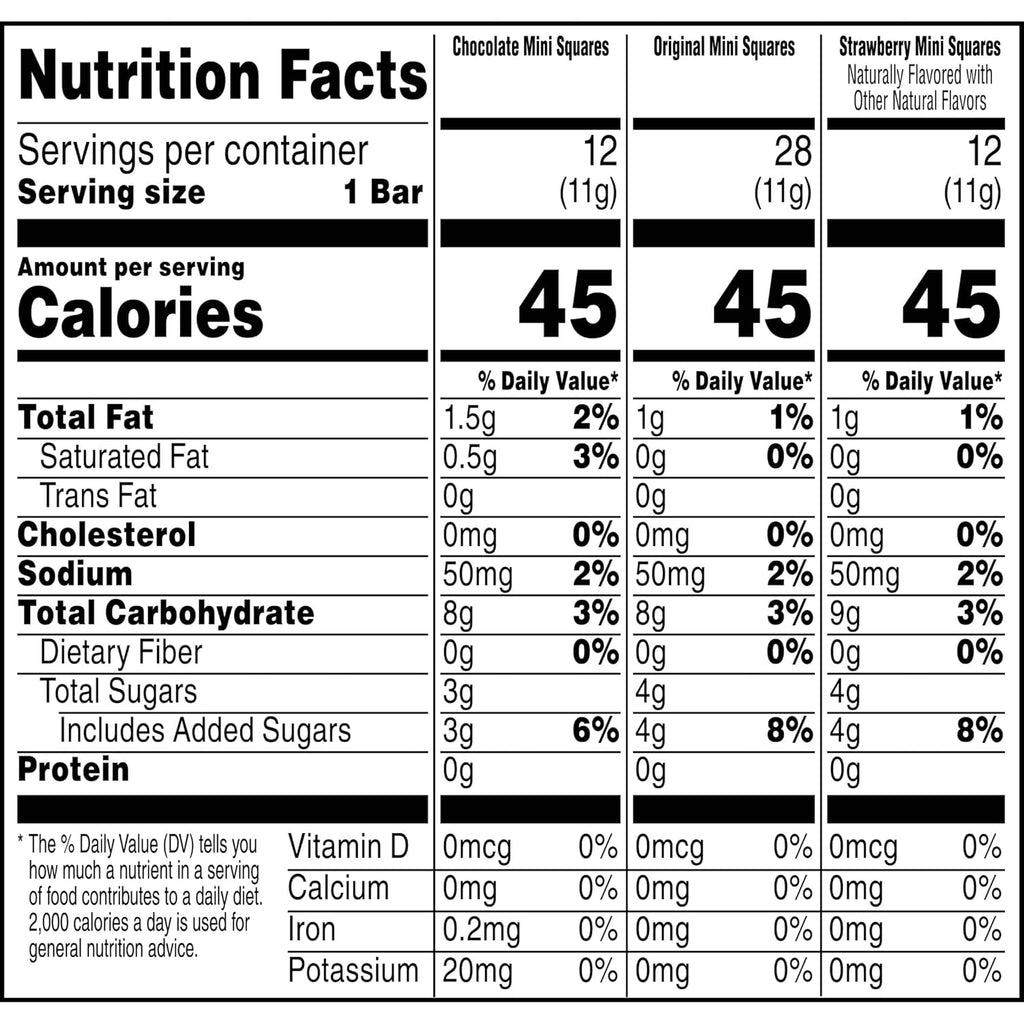 Mini Crispy Marshmallow Squares, Kids Snacks Box, Cereal Bars, Variety Pack (52 Bars)
