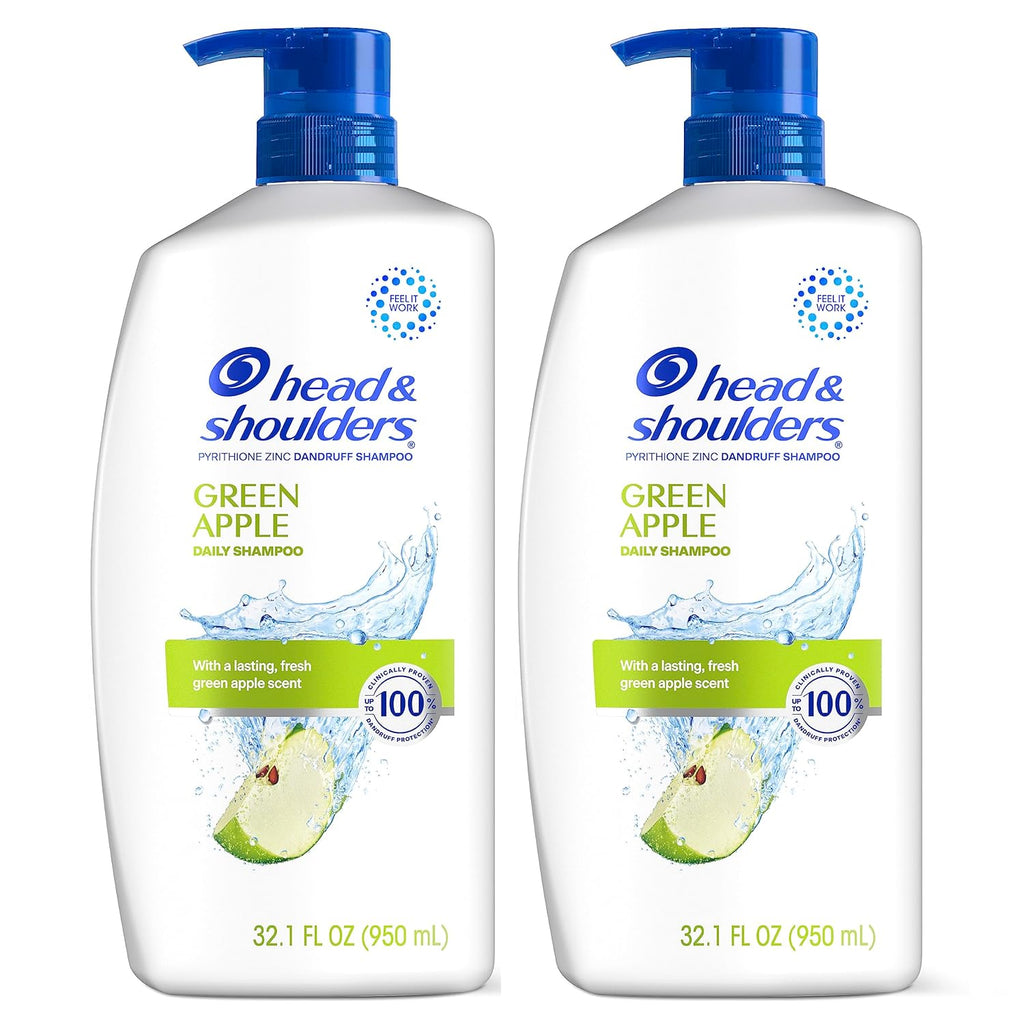 Head & Shoulders Anti-Dandruff Shampoo with 1% Pyrithione Zinc, Clinically Proven & Scalp Care Treatment, Fresh Green Apple Scent, 32.1 Fl Oz Each, 2 Pack